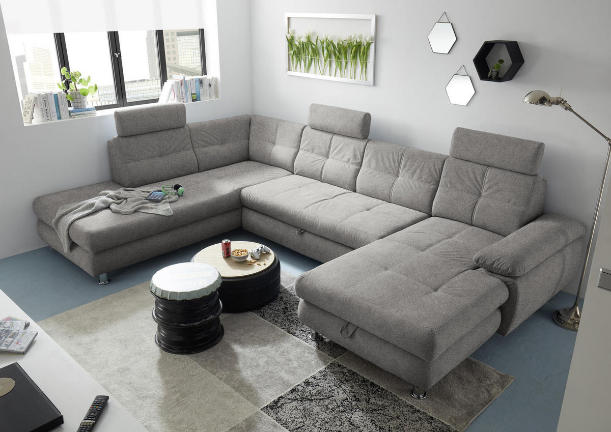 WOHNLANDSCHAFT in Webstoff Silberfarben  - Silberfarben, Modern, Kunststoff/Textil (233/349/177cm) - MID.YOU