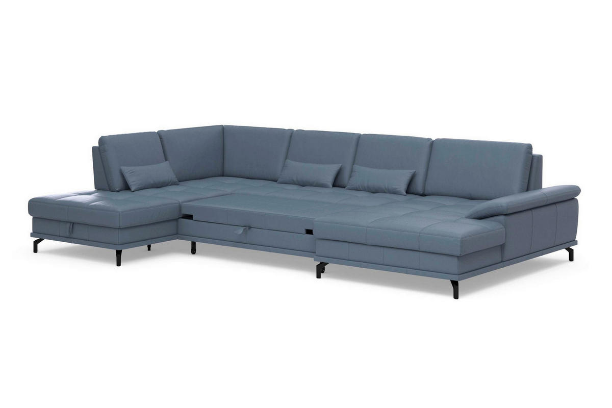 WOHNLANDSCHAFT COSTELLO E Graublau Echtleder  - Graublau/Schwarz, Basics, Leder/Metall (223/363/176cm) - Sit & More