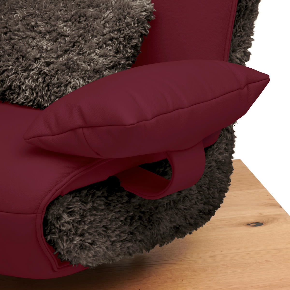 2-SITZER-SOFA  in Hochflor Echtleder Rot, Dunkelbraun  - Dunkelbraun/Rot, Design, Leder/Holz (240/65/104cm) - Koinor