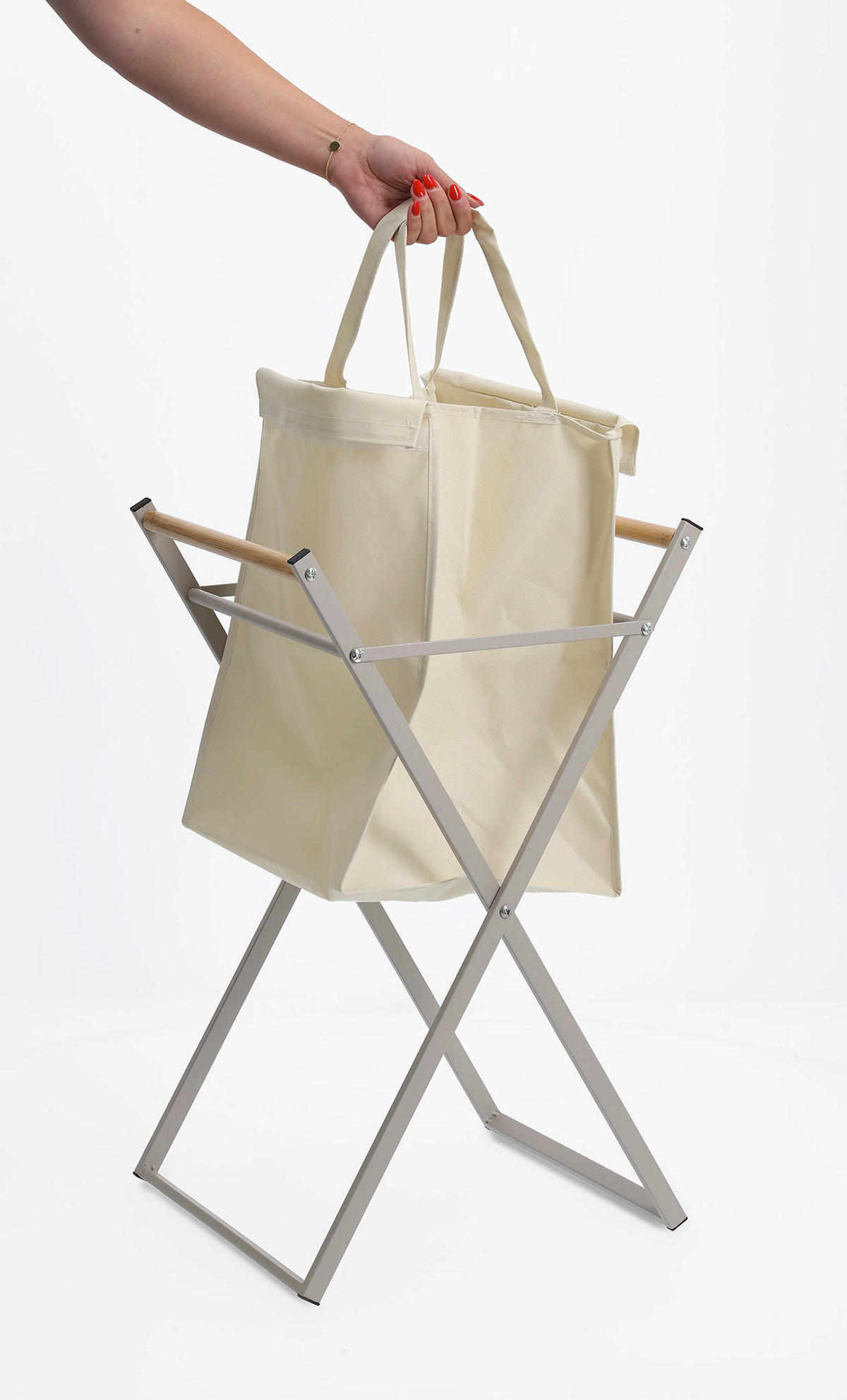 WÄSCHESAMMLER - Greige/Grau, Basics, Holz/Textil (36,5/40/67cm) - Zeller Present