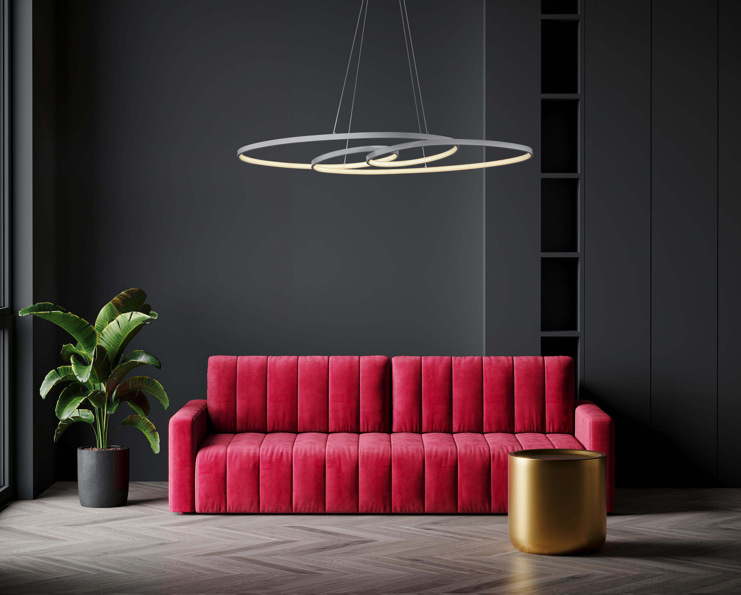 LED-HÄNGELEUCHTE 100/36/120 cm    - Silberfarben/Opal, Design, Kunststoff/Metall (100/36/120cm) - Globo