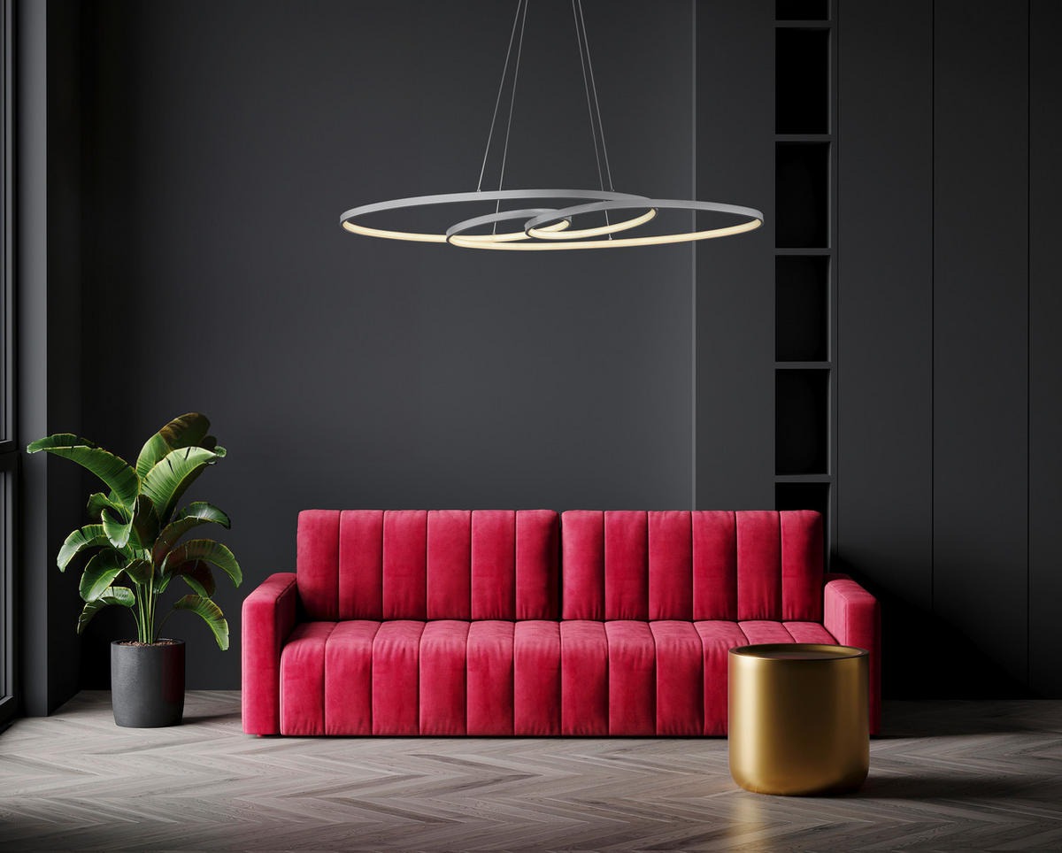 LED-HÄNGLAMPA 100/36/120 cm  - opal/silver, Design, metall/plast (100/36/120cm) - Globo