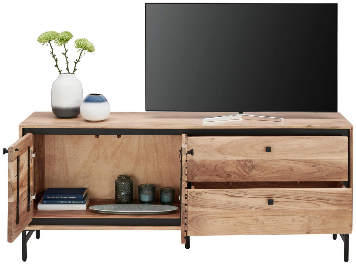 LOWBOARD  in 160/65/40 cm  - Schwarz/Akaziefarben, Design, Holz/Metall (160/65/40cm) - Ambia Home