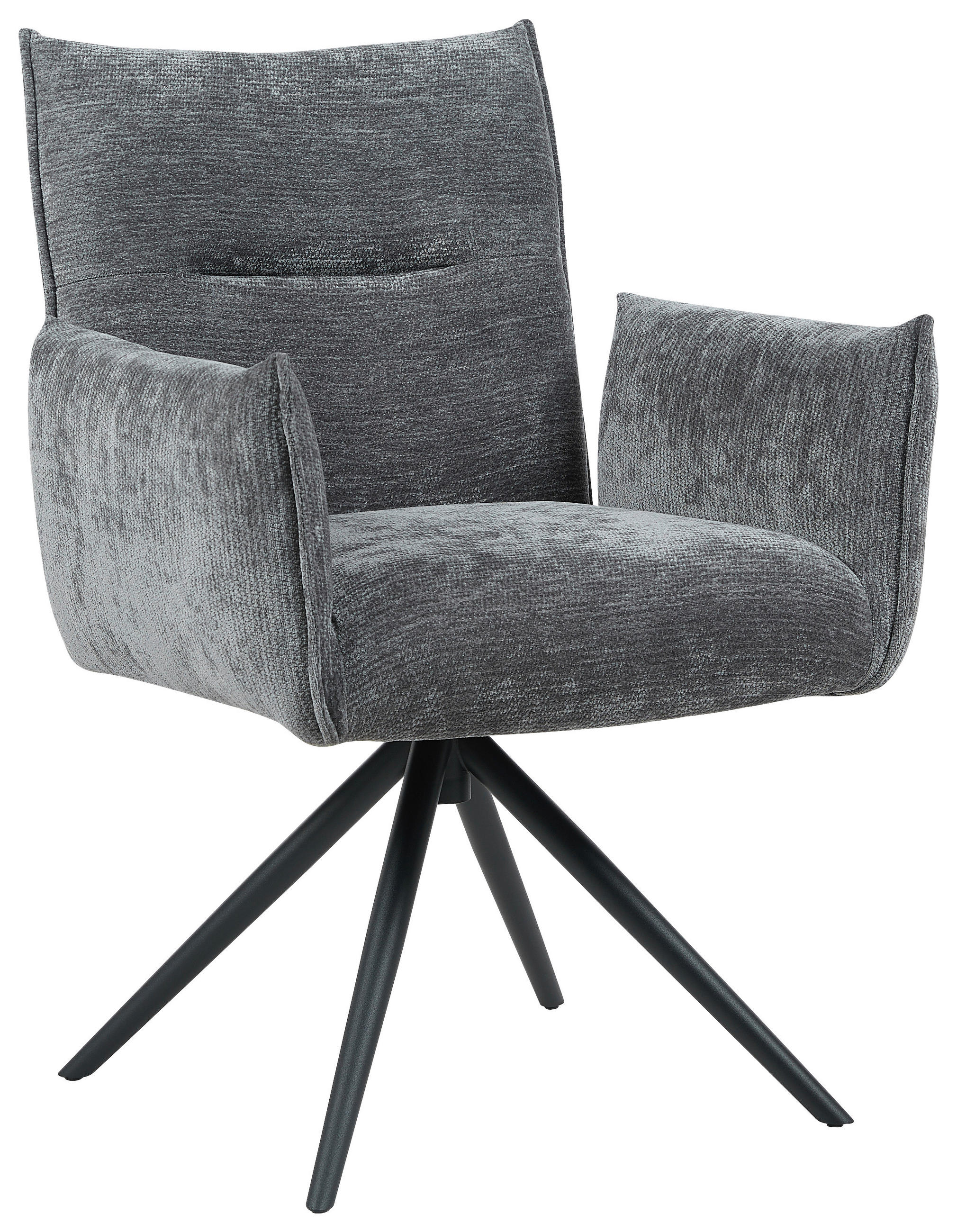 ARMLEHNSTUHL  Sitzfläche 360° drehbar, automatische Rückholfunktion Leinenoptik  Grau, Schwarz  - Schwarz/Grau, Design, Textil/Metall (67/86/62cm) - Stylife