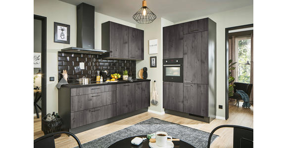 ECKKÜCHE 220/120 cm in Graphitfarben, Schwarz, Eiche dunkel - Eiche dunkel/Chromfarben, Design, Holzwerkstoff/Metall (220/120cm) - Xora