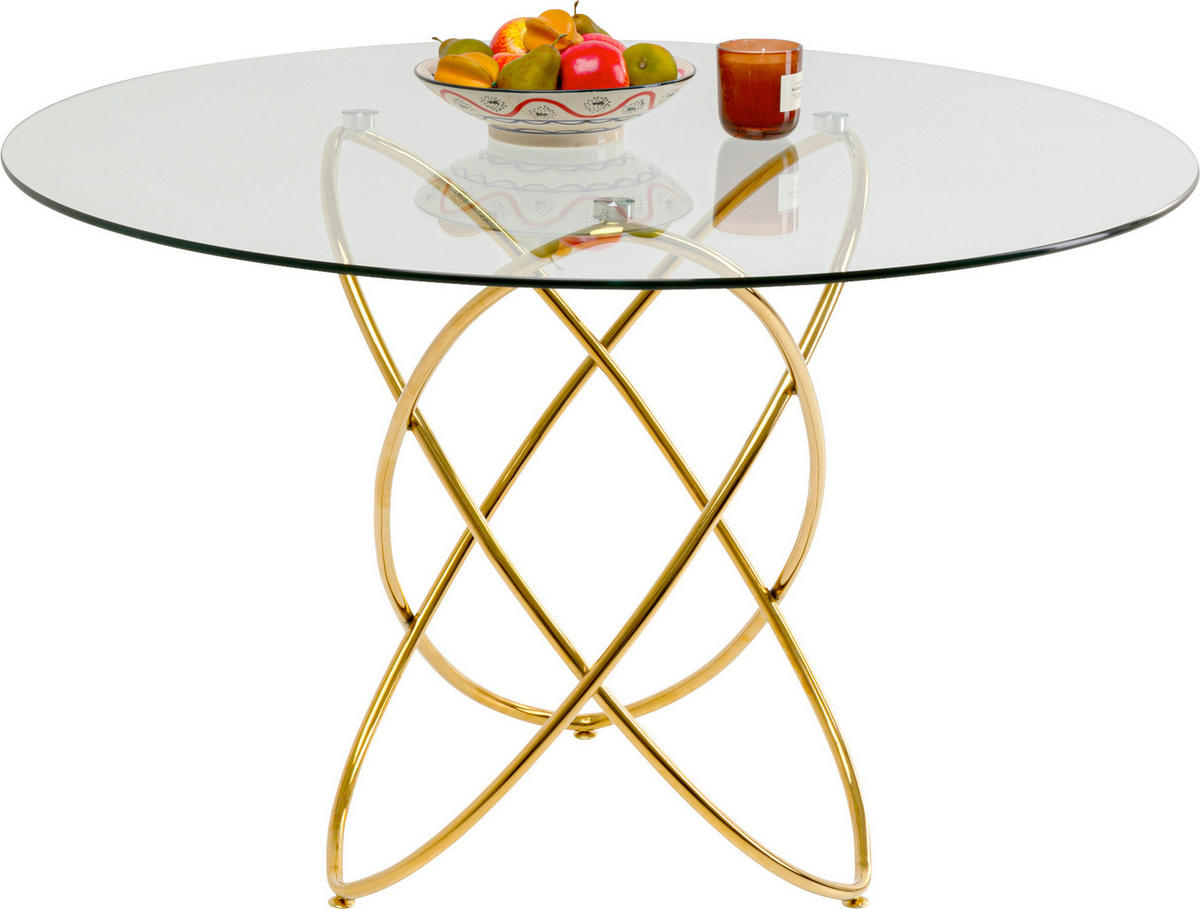 ESSTISCH in Metall, Glas 120/120/76 cm  - Klar/Goldfarben, Design, Glas/Metall (120/120/76cm) - Kare-Design