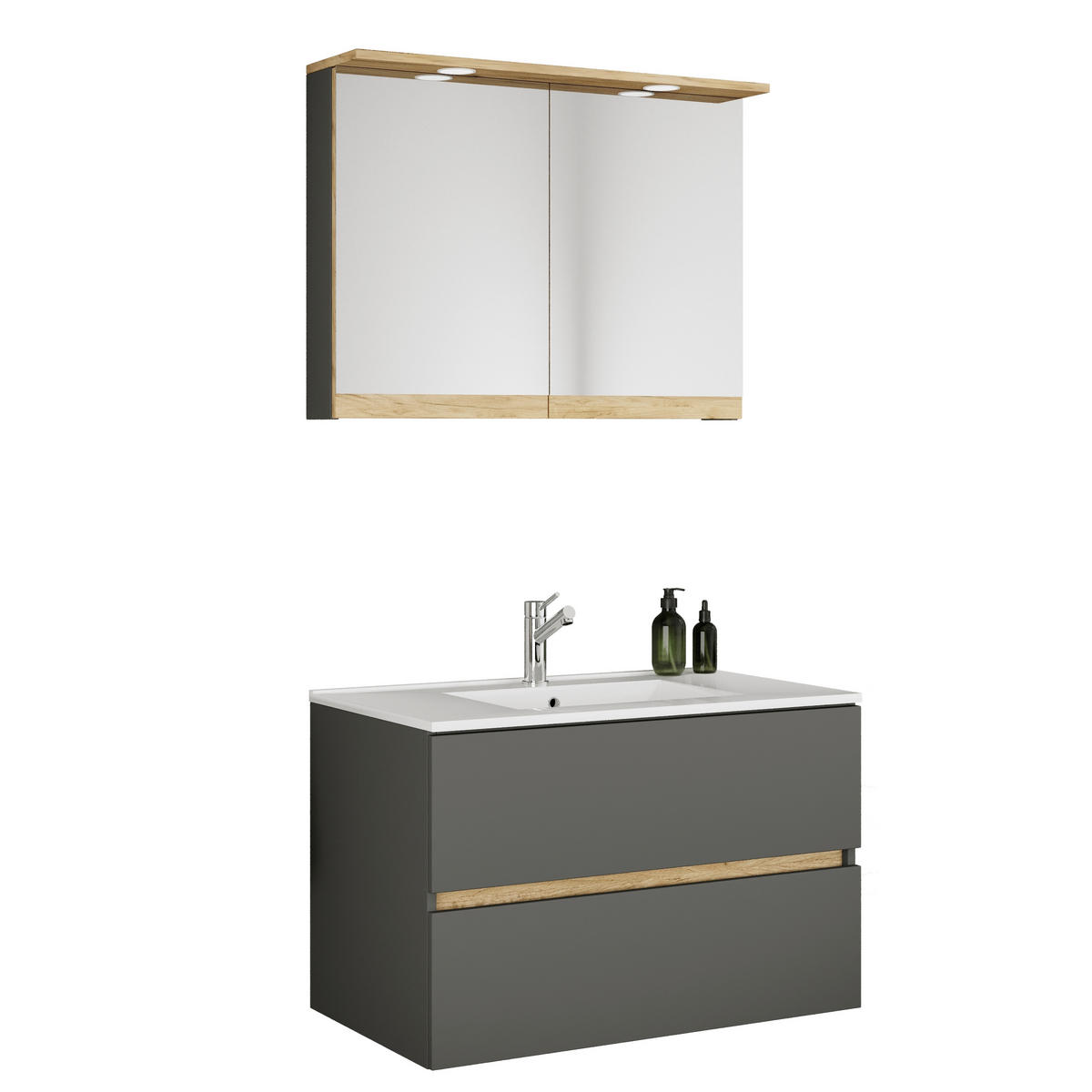 BADEZIMMER 3-teilig 110 cm  - Honigeiche/Weiss, Trend, Keramik/Holzwerkstoff (110cm) - MID.YOU