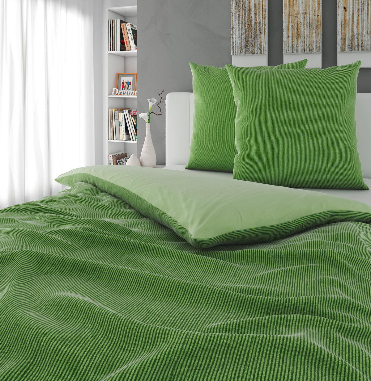 WENDEBETTWÄSCHE 3-teilig Satin 200/200 cm  - Hellgrün, Textil (200/200cm) - Bio:Vio