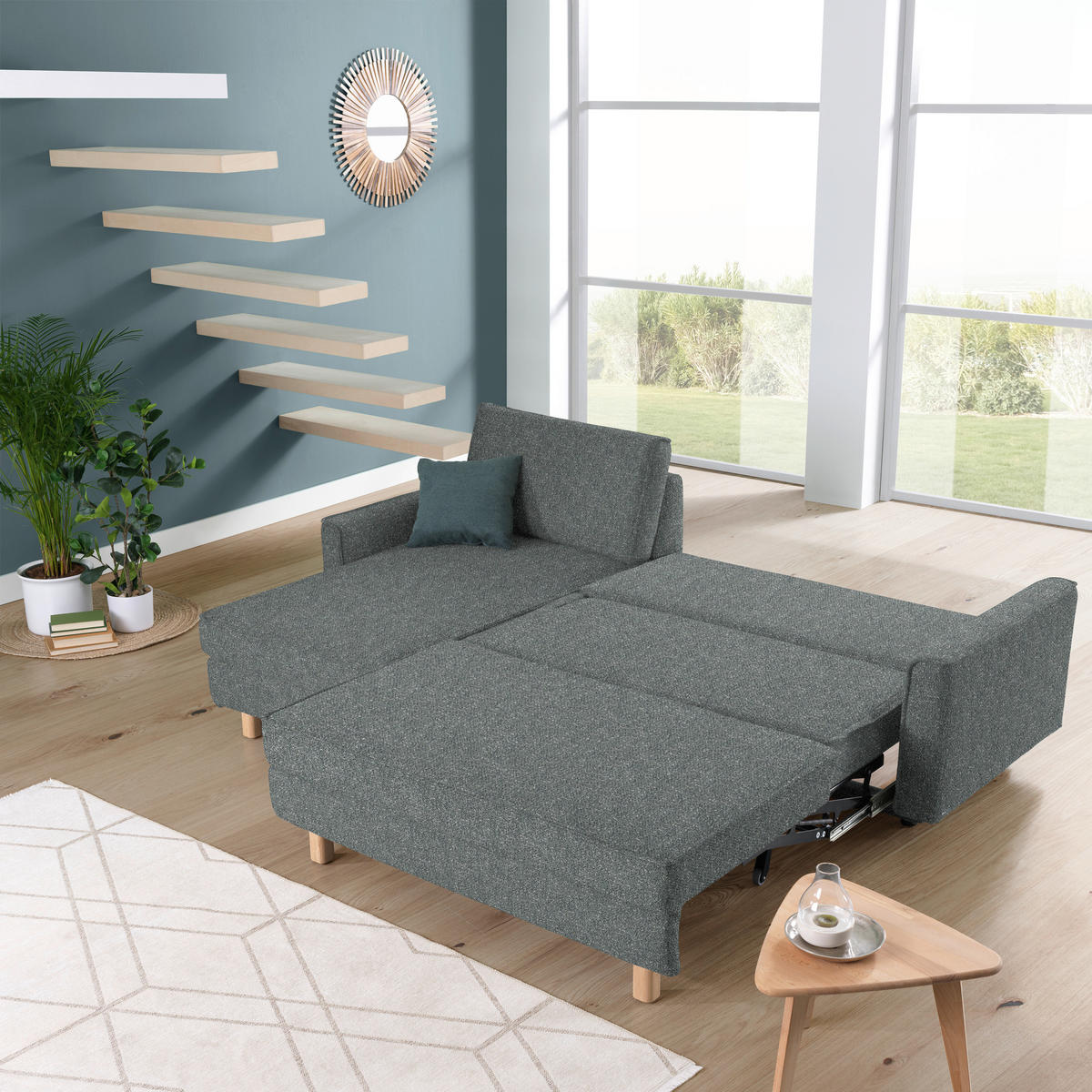 ECKSOFA  in Mikrovelours Graugrün  170/237 cm  - Eichefarben/Graugrün, KONVENTIONELL, Holz/Textil (170/237cm) - Sedda