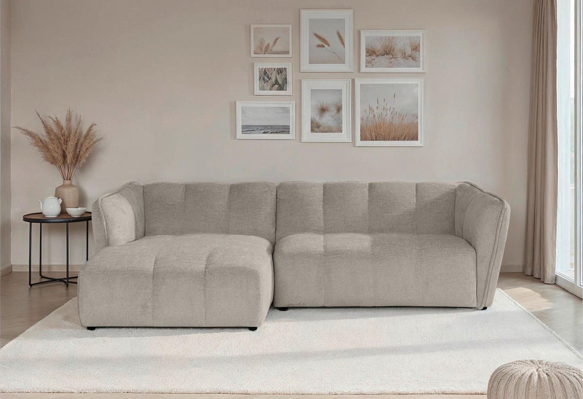 ECKSOFA  LIVOLI Creme Chenille  - Creme/Schwarz, Design, Textil (160/246cm) - MID.YOU