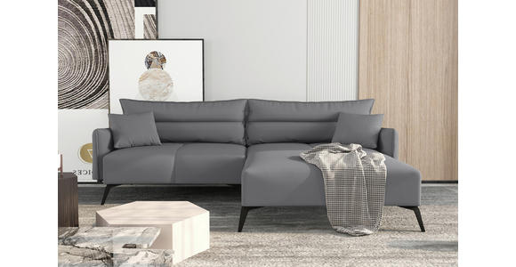 ECKSOFA in Cord Grau  253/180 cm  - Schwarz/Grau, KONVENTIONELL, Textil/Metall (253/180cm) - Carryhome