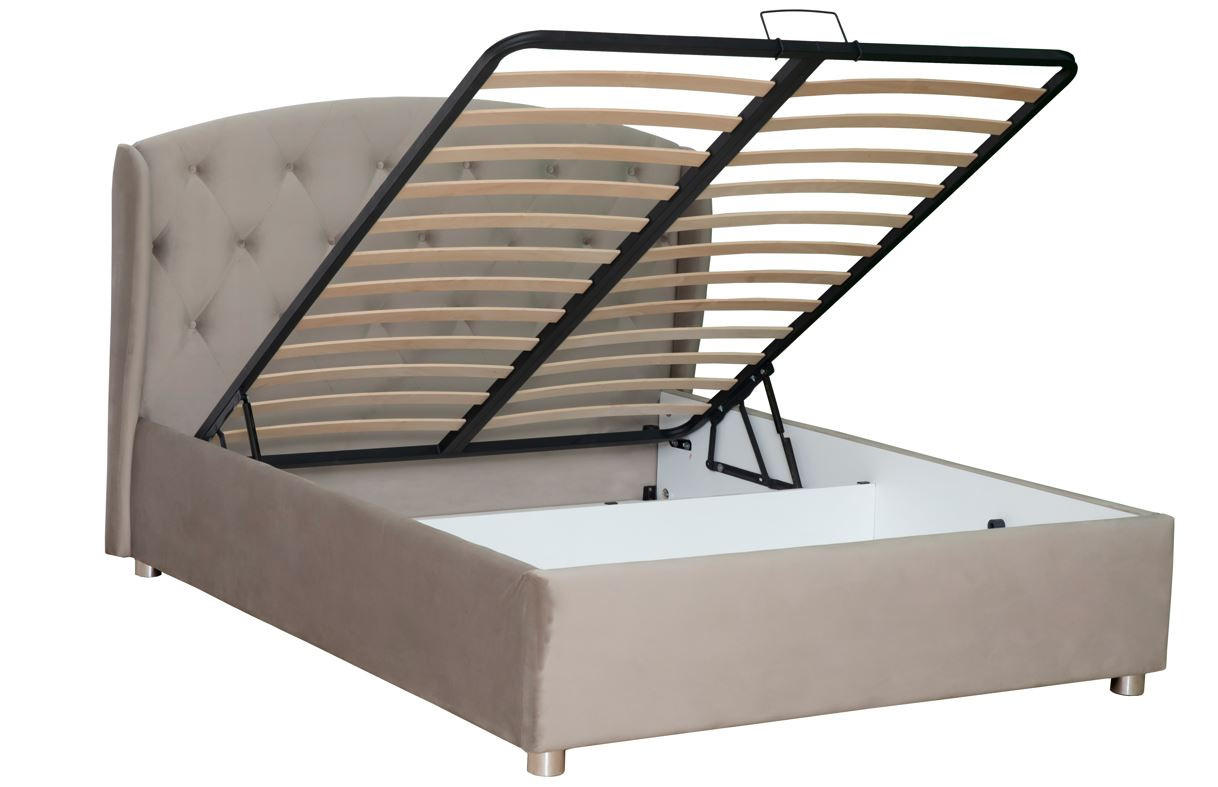 PAT TAPIȚAT 160x200 cm  in negru, bej  - culoare lemn fag/bej, Modern, plastic/lemn (211/125/180cm) - Carryhome