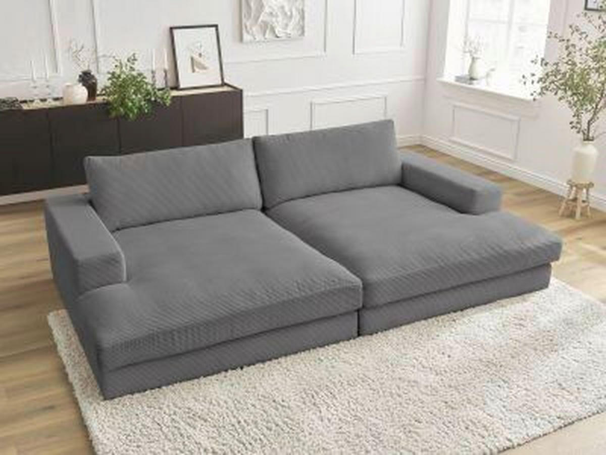 BIGSOFA LEONARD Cord Dunkelgrau  - Dunkelgrau/Schwarz, MODERN, Kunststoff/Textil (234/77/159cm)