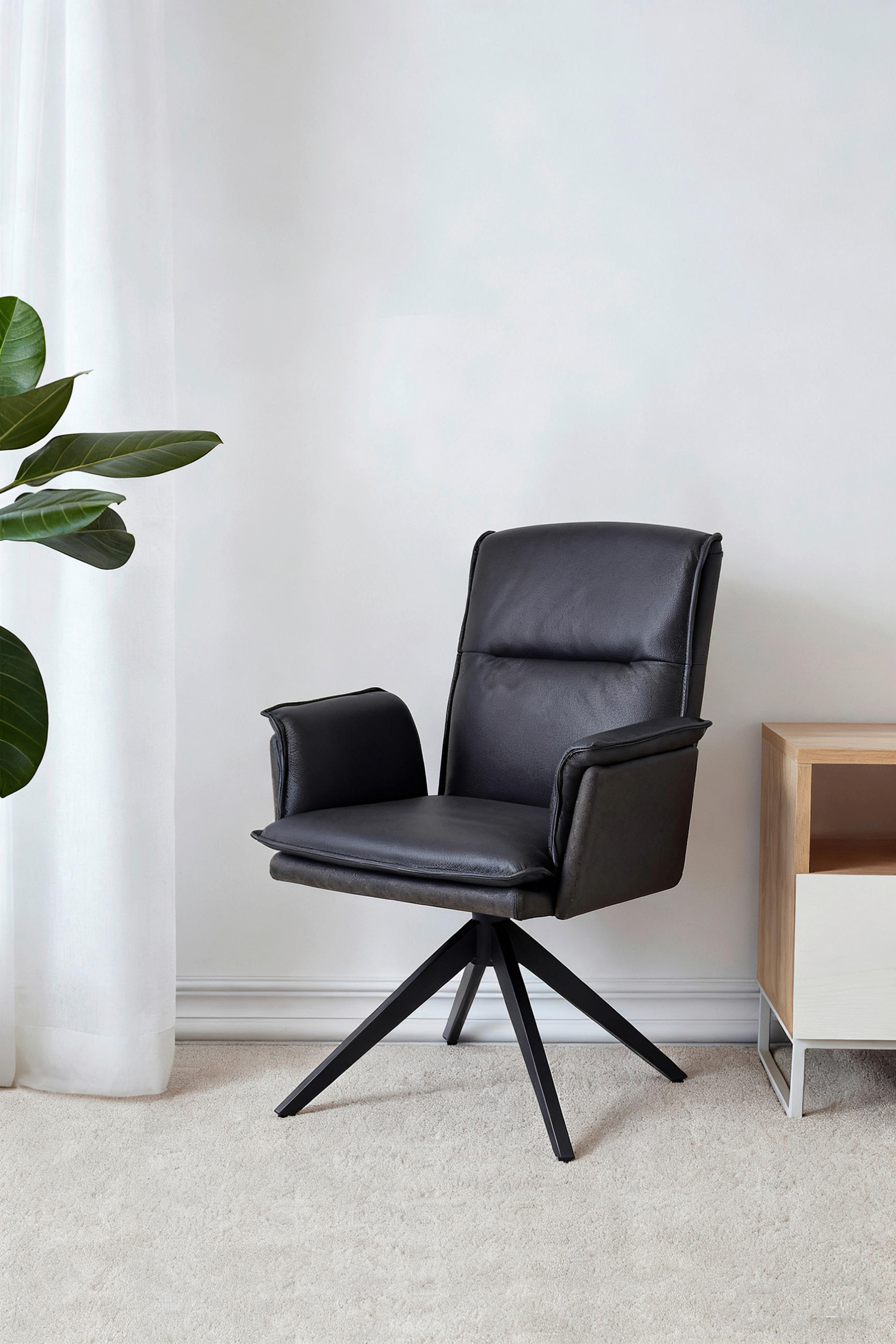 ARMLEHNSTUHL  in Eisen Mikrofaser Echtleder, Kombination Echtleder/Stoff pigmentiert  - Anthrazit/Schwarz, Design, Leder/Textil (60,5/87/66cm) - Novel