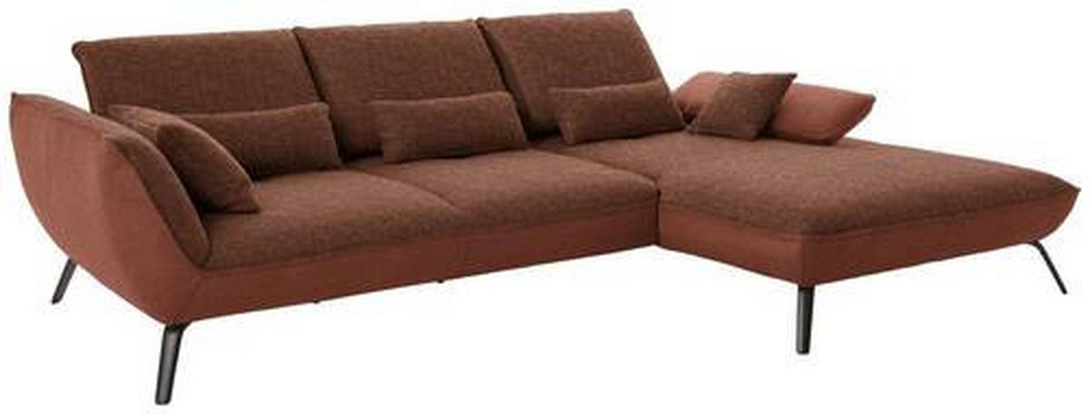 ECKSOFA in Flachgewebe Kupferfarben  - Schwarz/Kupferfarben, Design, Textil/Metall (301/191cm) - Moderano