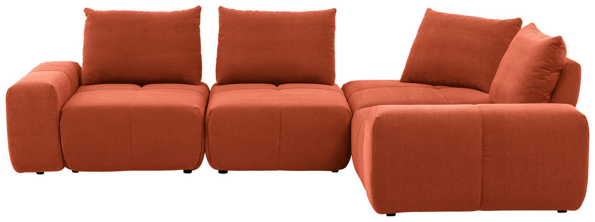 ECKSOFA in Velours Terracotta  - Terracotta/Schwarz, Design, Kunststoff/Textil (326/236cm) - Xora
