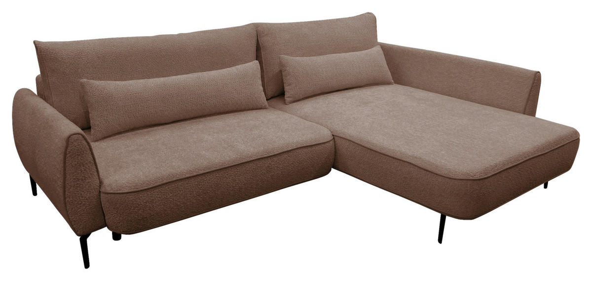 ECKSOFA in Bouclé Braun  - Creme/Schwarz, Design, Textil/Metall (273/204cm) - MID.YOU