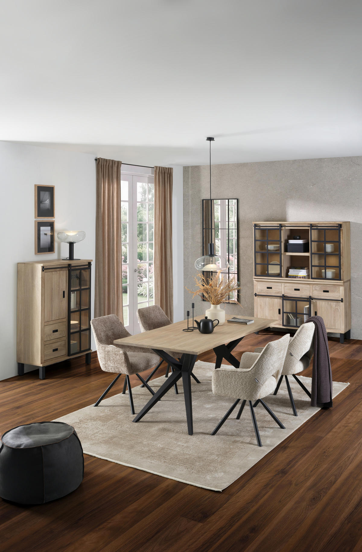 ESSTISCH 180/90/77 cm Echtholz  Holz, Metall in verschiedenen Größen erhältlich rechteckig Schwarz, Graubraun  - Graubraun/Schwarz, LIFESTYLE, Holz/Metall (180/90/77cm) - Landscape