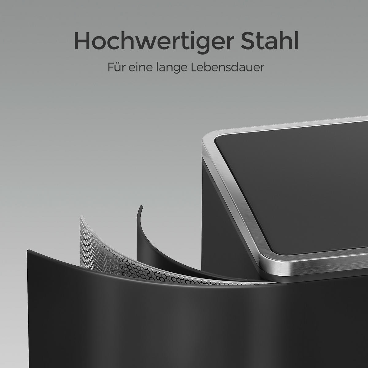 ABFALLSAMMLER 60 L  - Schwarz, Basics, Kunststoff/Metall (58,5/65/32cm)