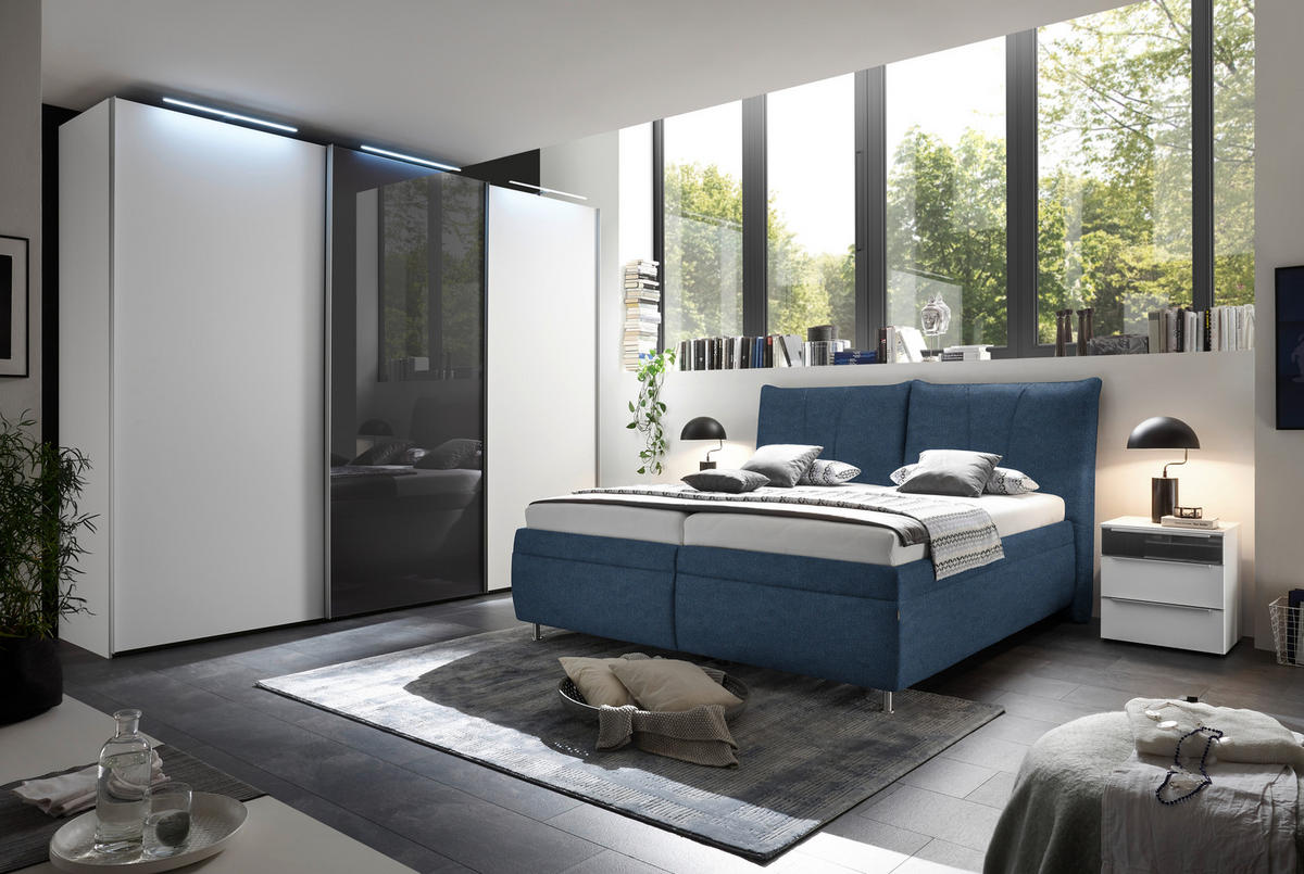 POLSTERBETT Matratze, gepolstertes Kopfteil, Lattenrost, Bettkasten Blau 200/200 cm  - Blau/Silberfarben, KONVENTIONELL, Holz/Textil (200/200cm) - Dieter Knoll