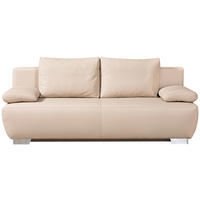 SCHLAFSOFA Beige Echtleder  - Chromfarben/Beige, KONVENTIONELL, Leder/Metall (195/85/90cm) - Livetastic