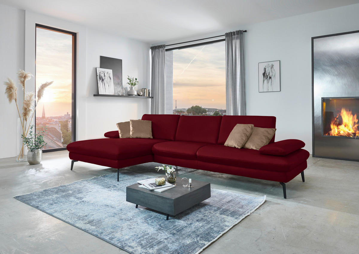 ECKSOFA in Echtleder Dunkelrot  - Schwarz/Dunkelrot, Design, Leder/Metall (157/325cm) - Dieter Knoll