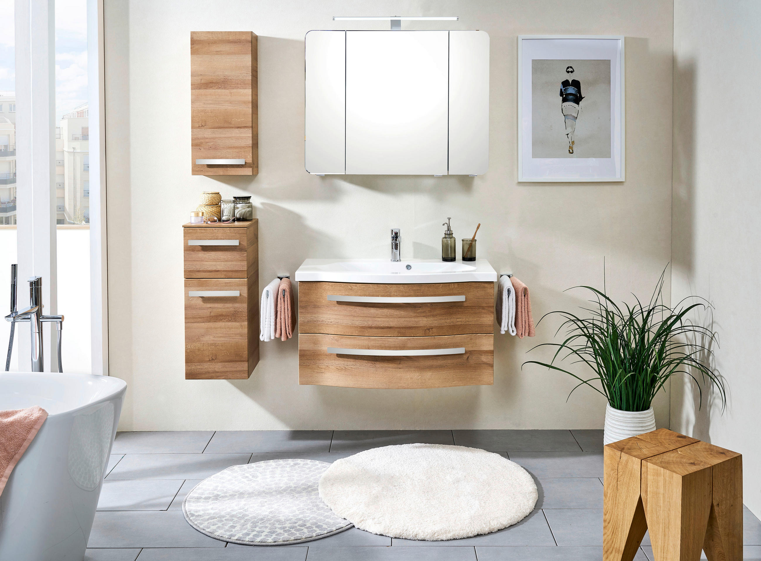 BADRUM  - vit/alfärgad, Design, trämaterial/glas (92/200/49,6cm) - Sadena