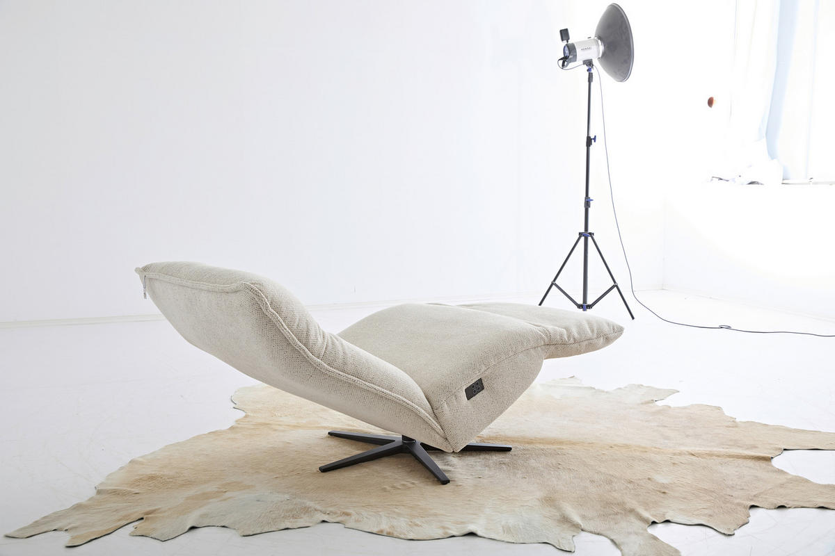RELAXSESSEL Webstoff Rücken echt, Relaxfunktion, Kopfteilverstellung    - Creme/Schwarz, MODERN, Textil/Metall (90/106/96cm) - Chilliano