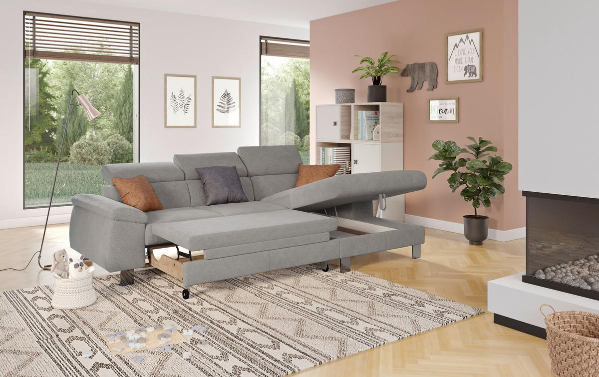 ECKSOFA in Flachgewebe Grau  - Chromfarben/Grau, Design, Textil/Metall (244/166cm) - Livetastic
