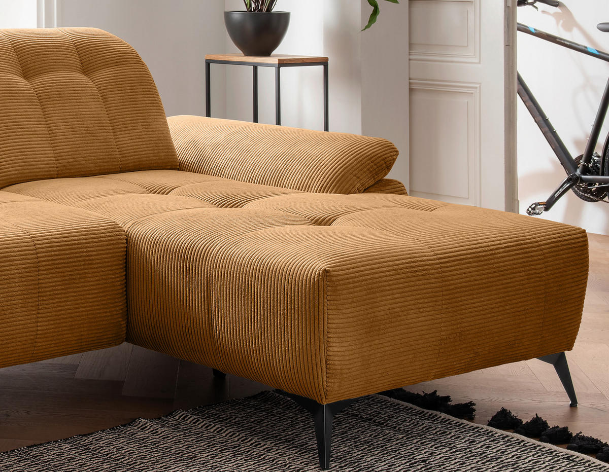 ECKSOFA Cord Goldfarben  - Goldfarben/Schwarz, Modern, Textil/Metall (280/180cm) - Livetastic