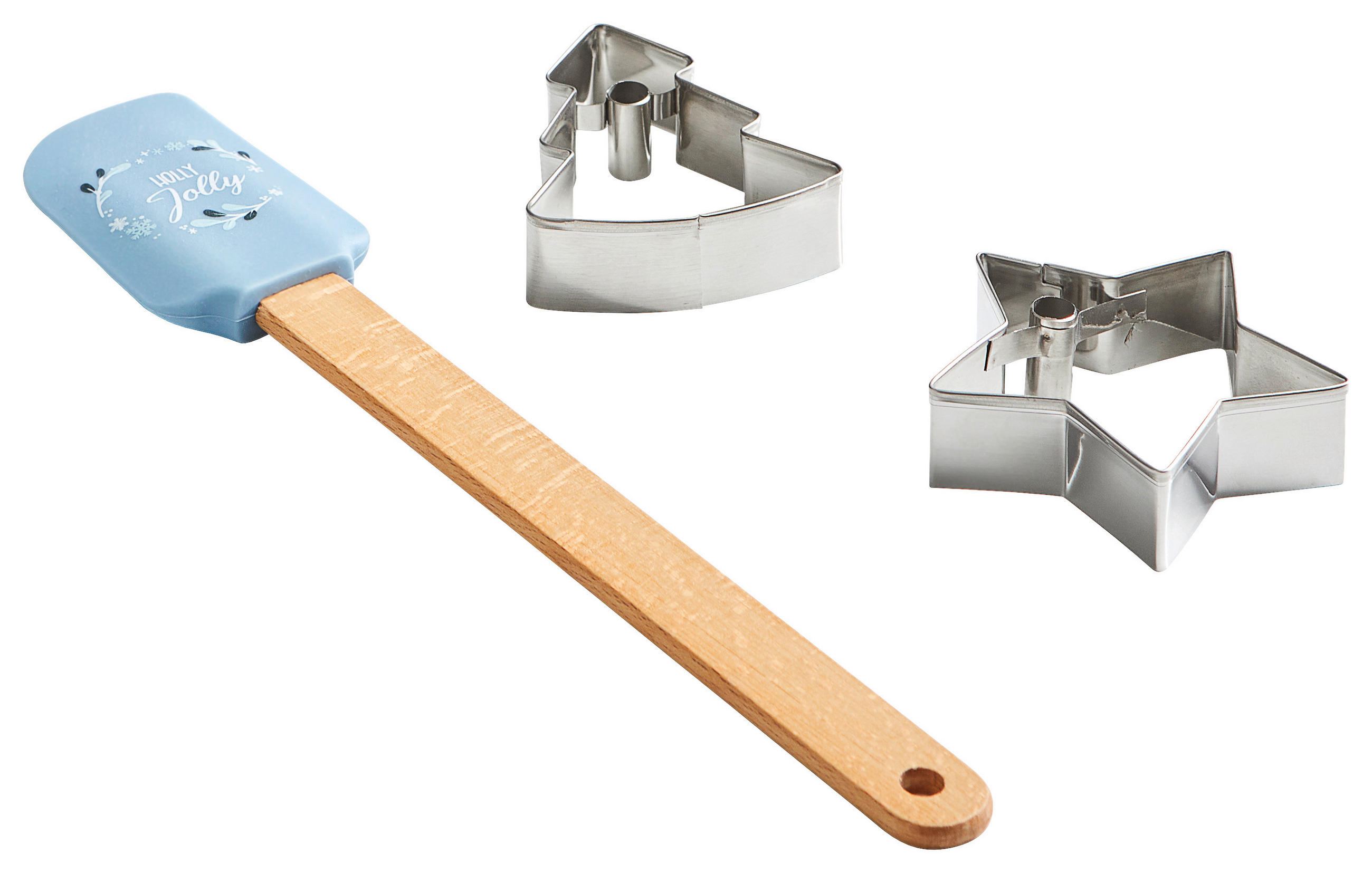 SET DE SPATULE PENTRU ALUAT - albastru/culoare inox, Basics, plastic/lemn - X-Mas