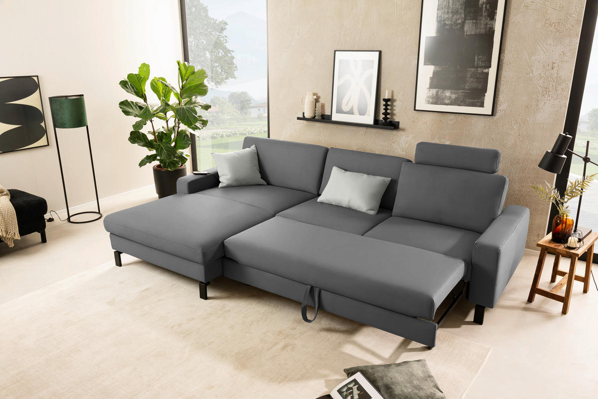 ECKSOFA Cord Grau  - Schwarz/Grau, Design, Textil/Metall (185/298cm) - Pure Home Lifestyle
