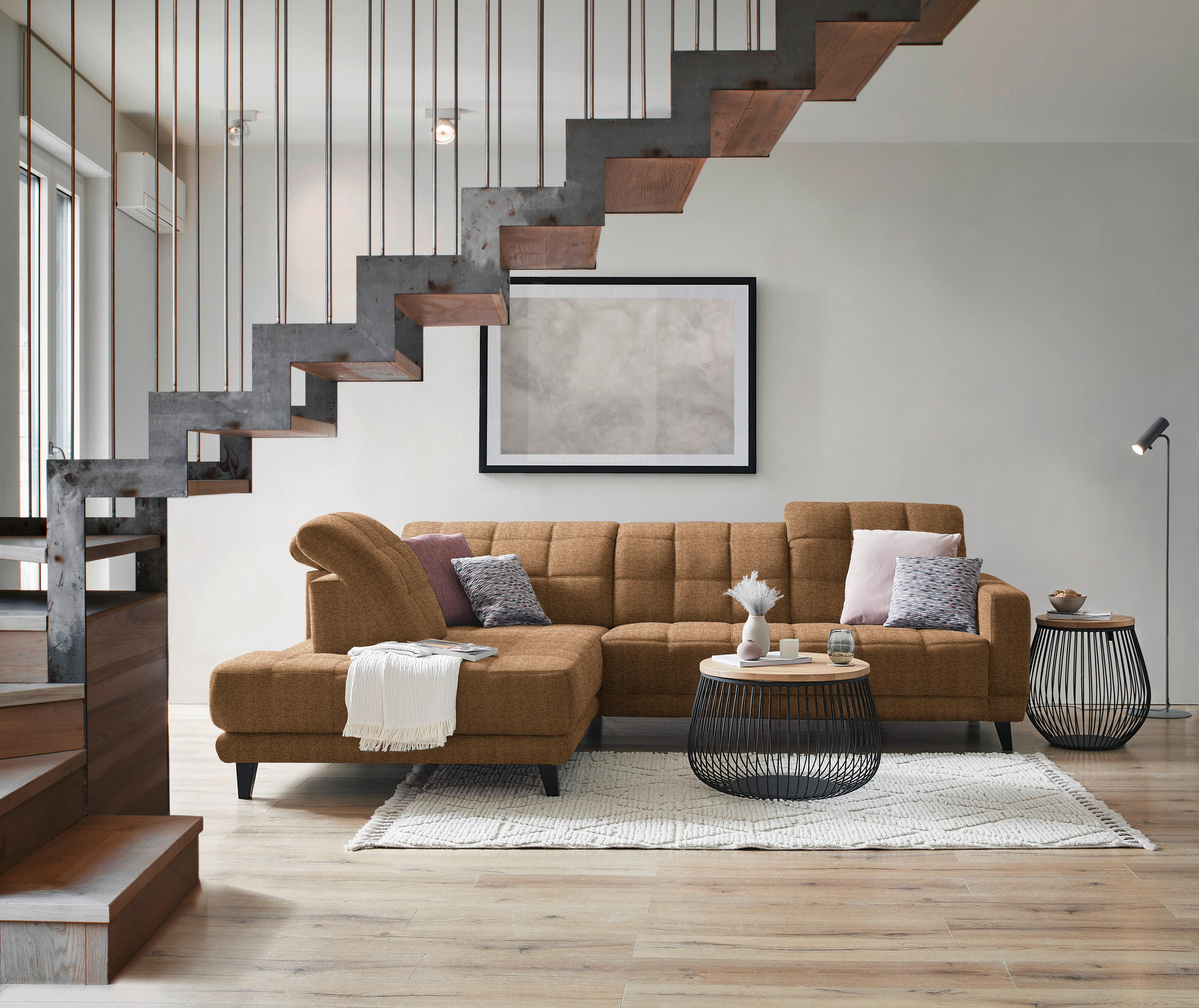 ECKSOFA in Webstoff Braun  - Schwarz/Braun, Design, Holz/Textil (216/302cm) - Xora