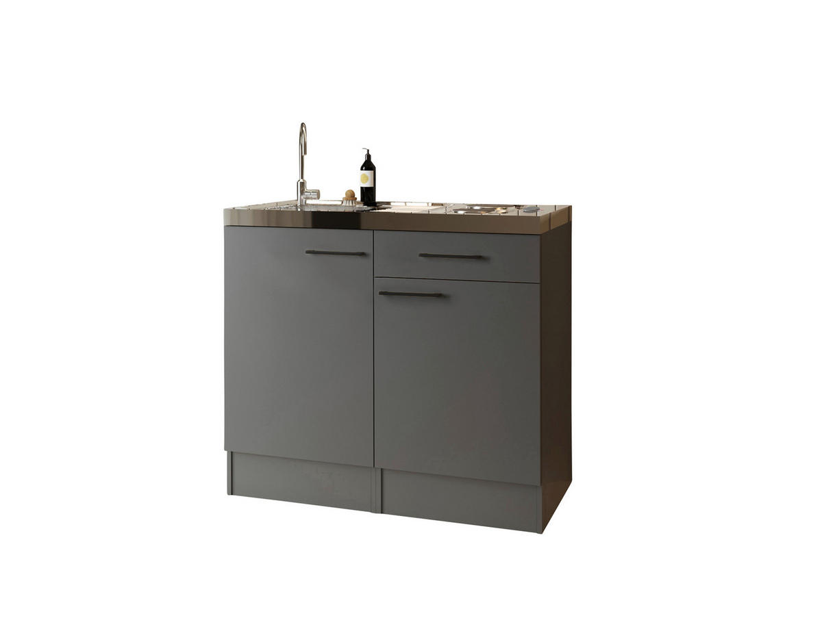 MINIKÜCHE 100 cm   in Grau  - Schwarz/Grau, Trend, Holzwerkstoff/Metall (100cm) - Respekta