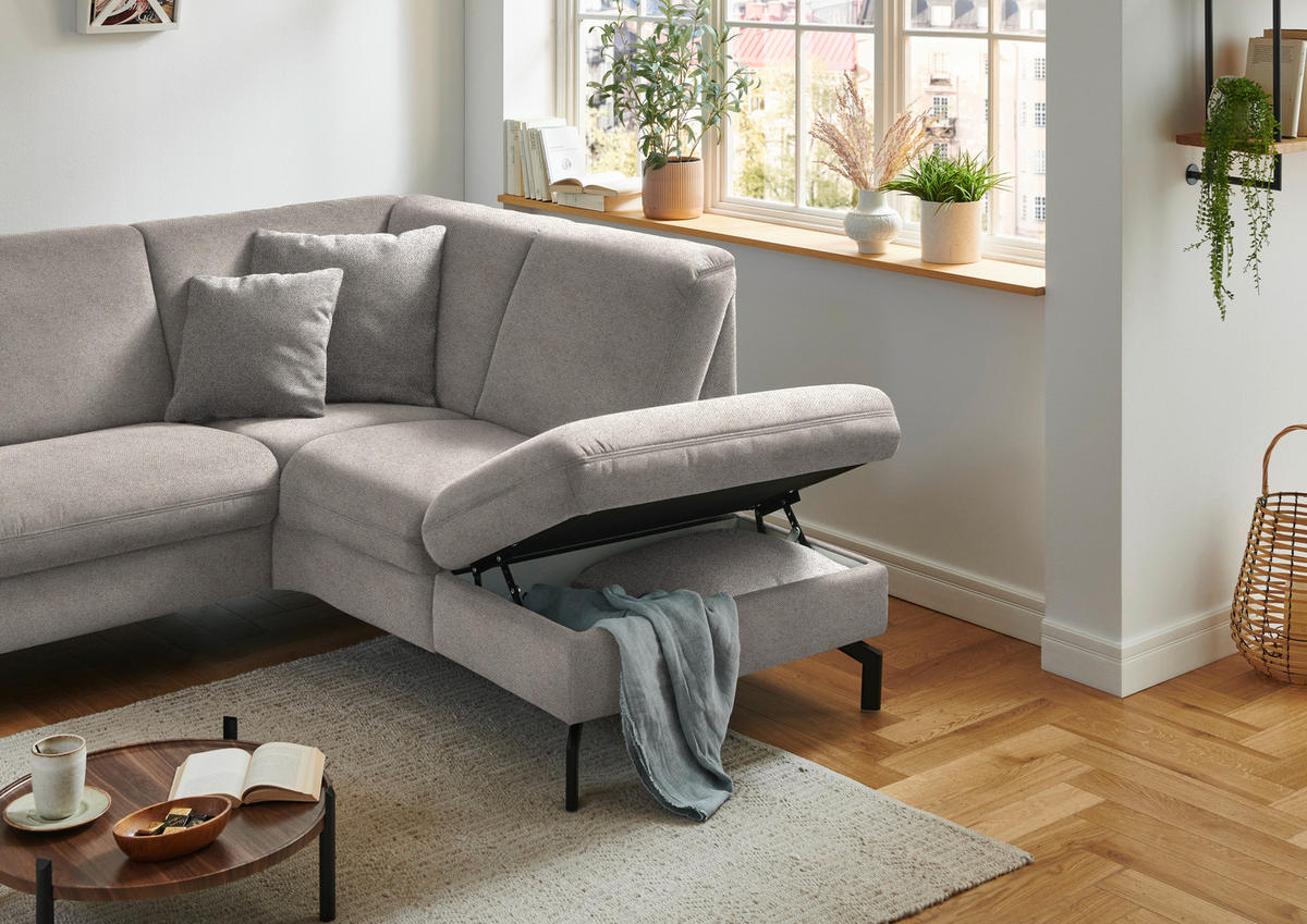 ECKSOFA in Flachgewebe Beige  241/190 cm  - Beige/Schwarz, KONVENTIONELL, Textil/Metall (241/190cm) - Beldomo Comfort