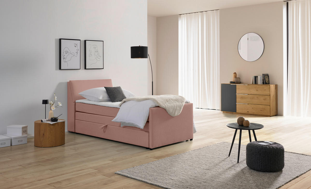 BOXSPRINGBETT 120/200 cm  in Altrosa  - Altrosa/Schwarz, Modern, Holz/Textil (120/200cm) - MID.YOU
