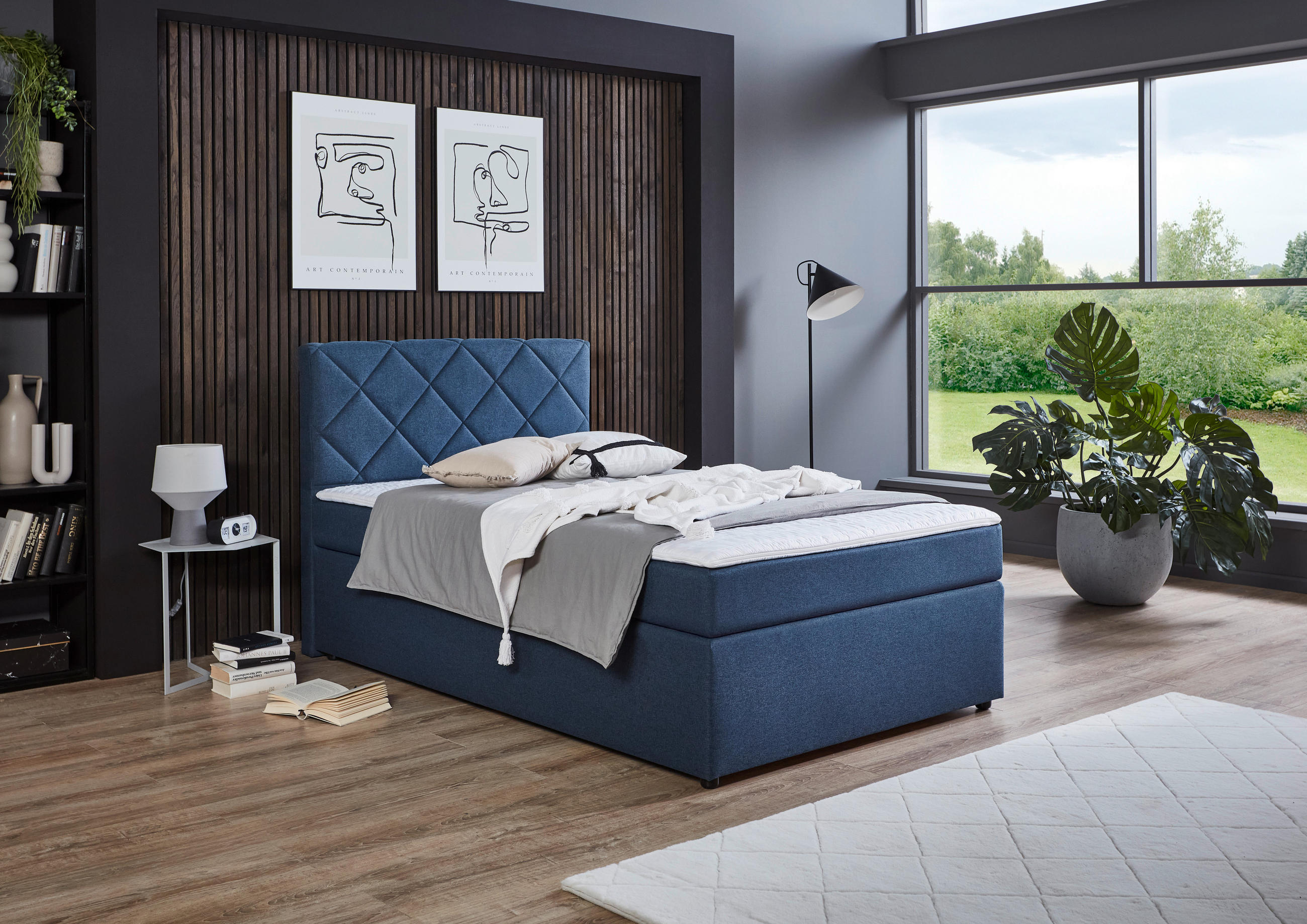 BOXSPRINGBETT 120/200 cm  in Dunkelblau  - Schwarz/Dunkelblau, KONVENTIONELL, Kunststoff/Textil (120/200cm) - Boxxx