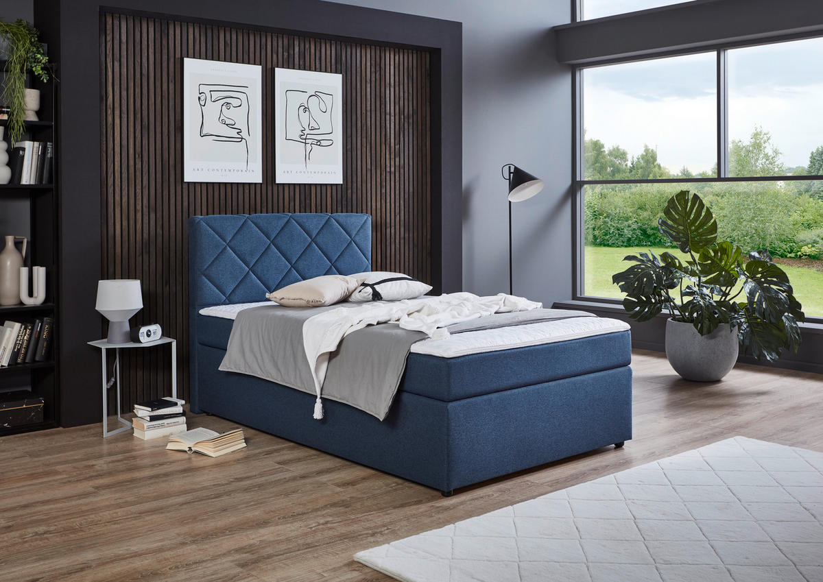 BOXSPRINGBETT 120/200 cm  in Dunkelblau  - Schwarz/Dunkelblau, Konventionell, Kunststoff/Textil (120/200cm) - Boxxx