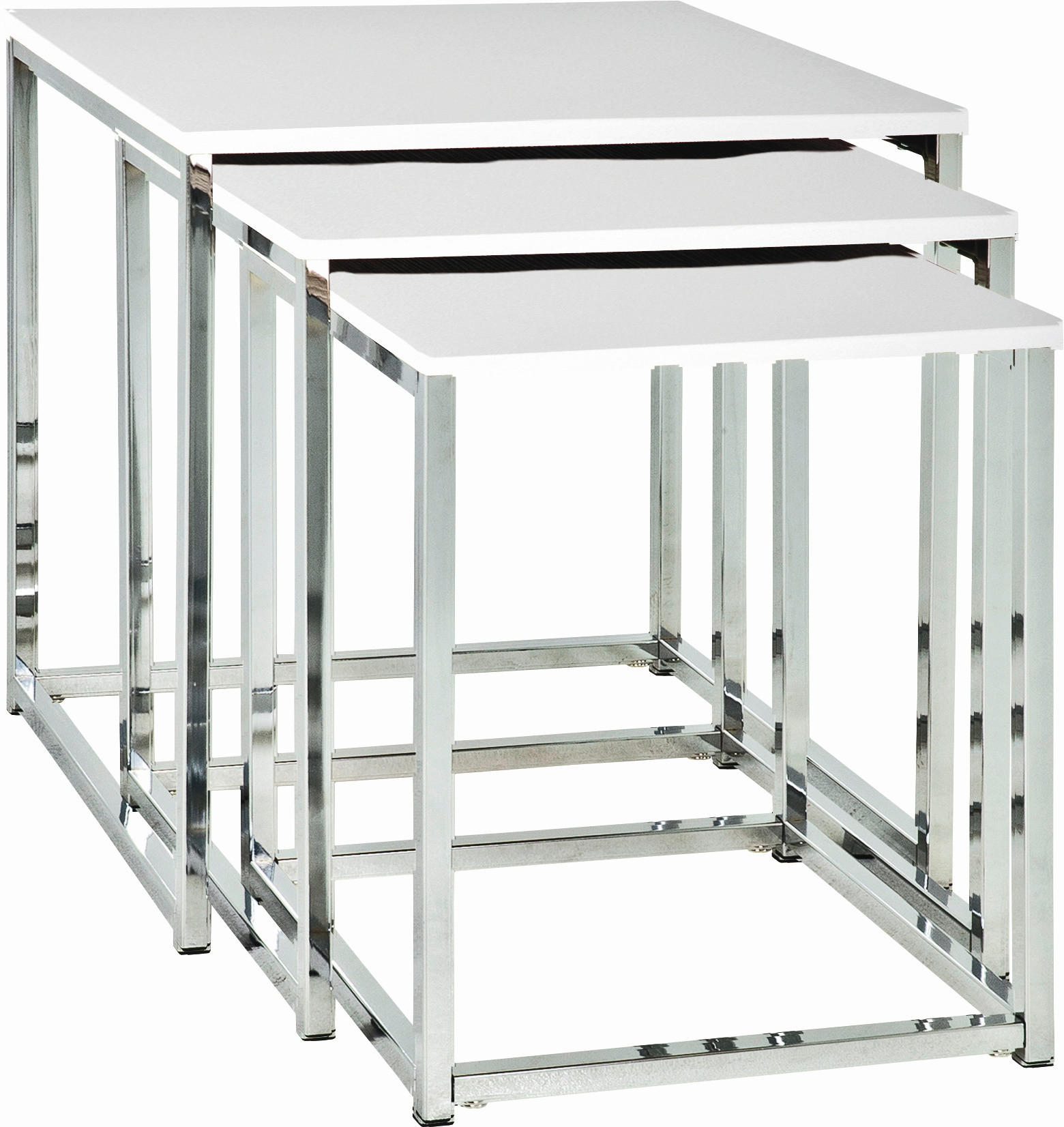 BEISTELLTISCHSET 39/39/42 cm Weiß Hochglanz quadratisch  - Chromfarben/Weiß Hochglanz, Design, Holzwerkstoff/Metall (39/39/42cm) - Carryhome