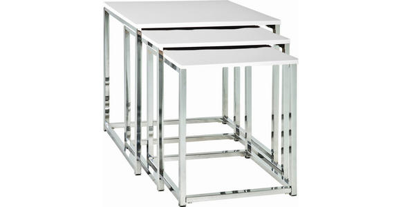 BEISTELLTISCHSET 39/39/42 cm Weiß Hochglanz quadratisch  - Chromfarben/Weiß Hochglanz, Design, Holzwerkstoff/Metall (39/39/42cm) - Carryhome