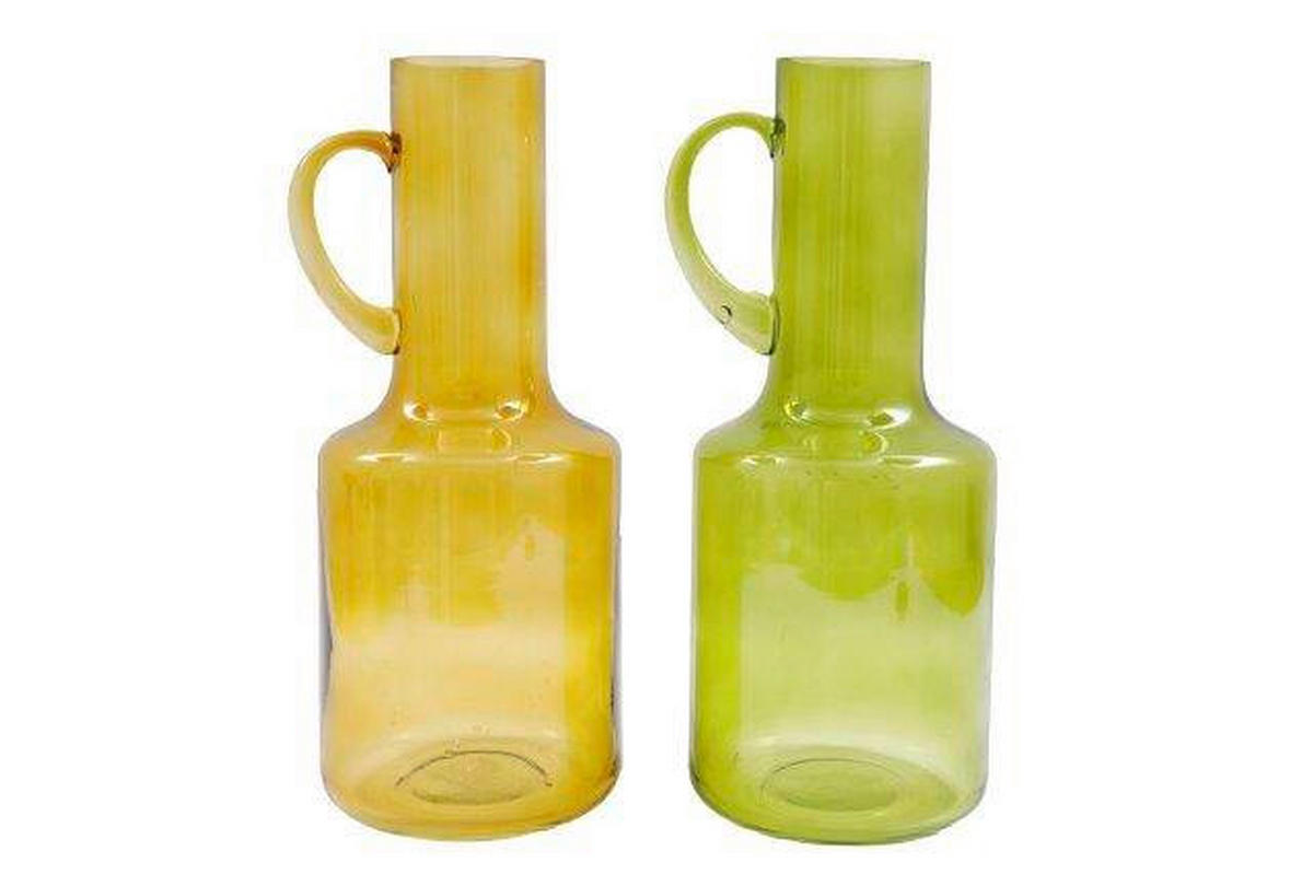 DEKORAČNÁ VÁZA, sklo,  - jantárová/svetlozelená, Basics, sklo (14/34.5/14cm)