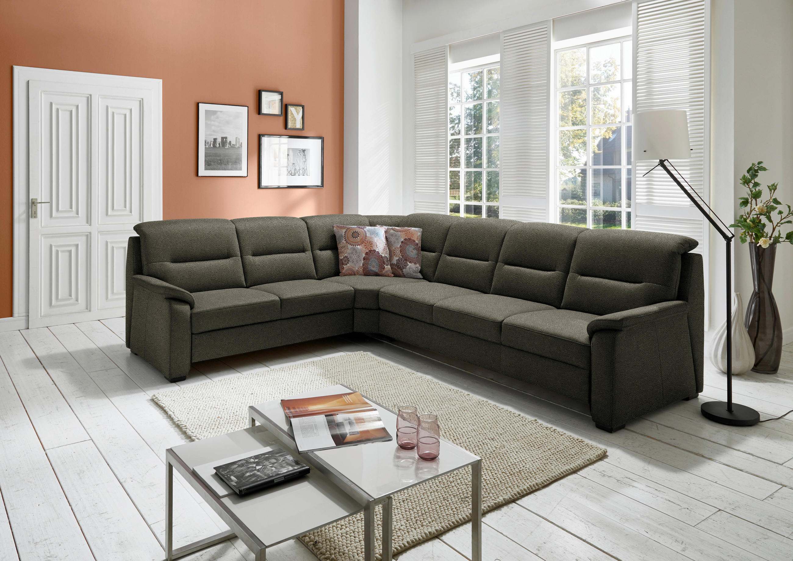 ECKSOFA in Mikrofaser Grün  - Schwarz/Grün, Konventionell, Holz/Textil (245/303cm) - Beldomo Comfort