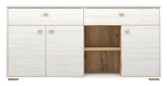 SIDEBOARD melaminharzbeschichtet Weiß - Eichefarben/Weiß, Design, Holz/Holzwerkstoff (187/91/41cm) - Linea Natura