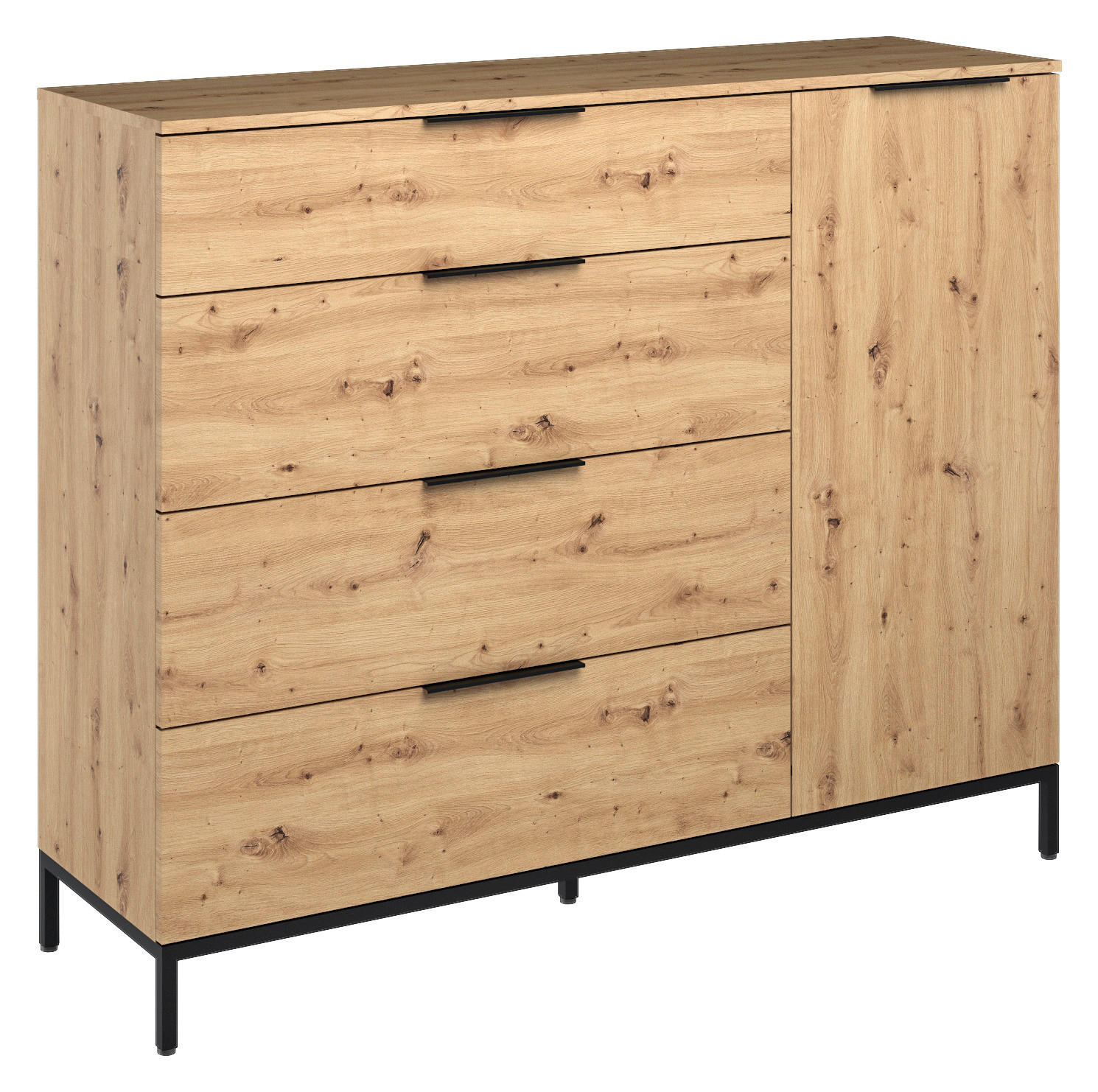 SIDEBOARD Schwarz, Eichefarben Einlegeböden - Eichefarben/Schwarz, Basics, Holzwerkstoff/Metall (135/113/40cm)
