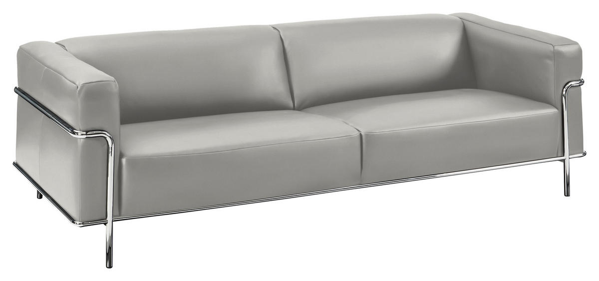 3-SITZER-SOFA in Echtleder Hellgrau  - Chromfarben/Hellgrau, Design, Leder/Metall (236/67/96cm) - Johann Jakob