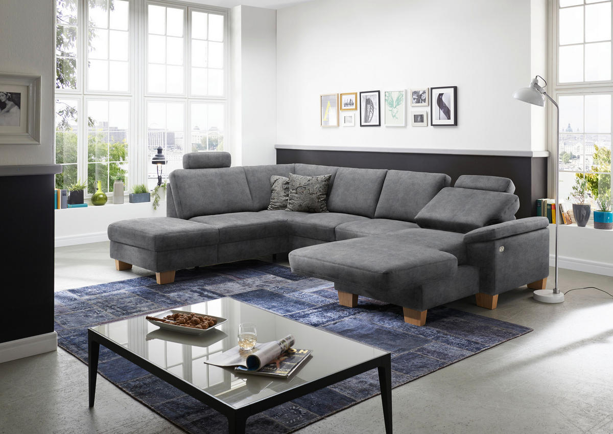 WOHNLANDSCHAFT in Velours Silberfarben  - Eichefarben/Silberfarben, Konventionell, Holz/Textil (235/316/167cm) - Beldomo System