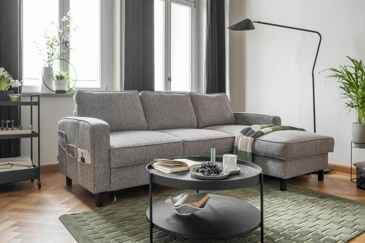 HÖRNSOFFA i struktur grå  - svart/grå, trä/textil (228/148cm) - MID.YOU