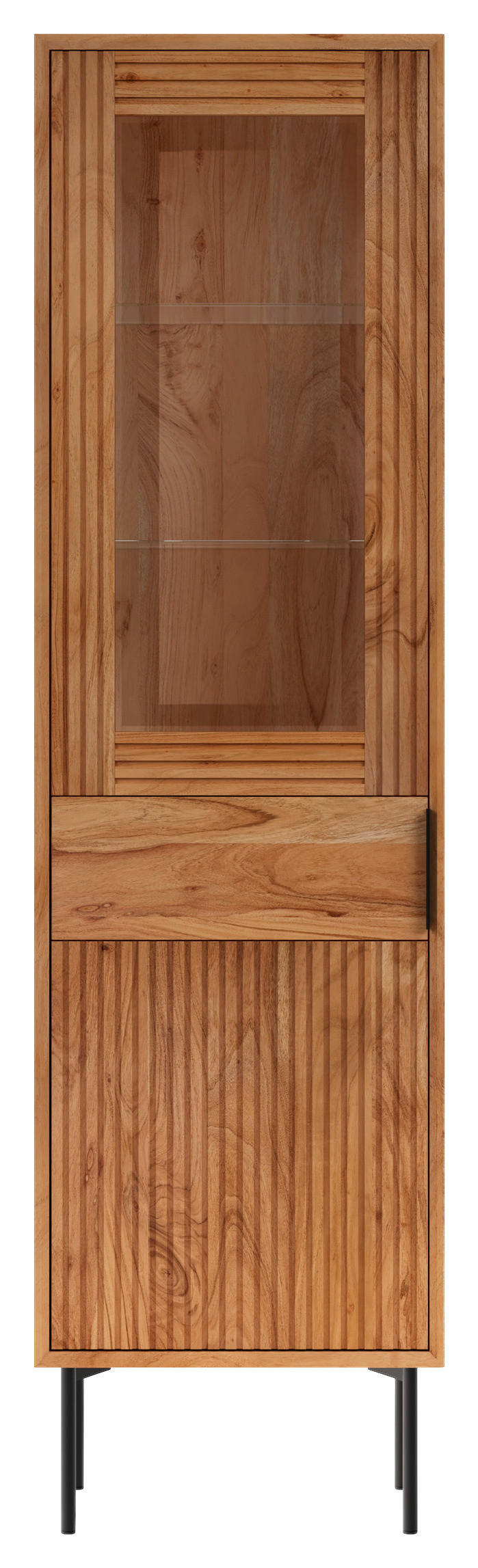 VITRINE in furniert, massiv Akazie Naturfarben  - Transparent/Schwarz, KONVENTIONELL, Glas/Holz (55/200/42cm) - Livetastic