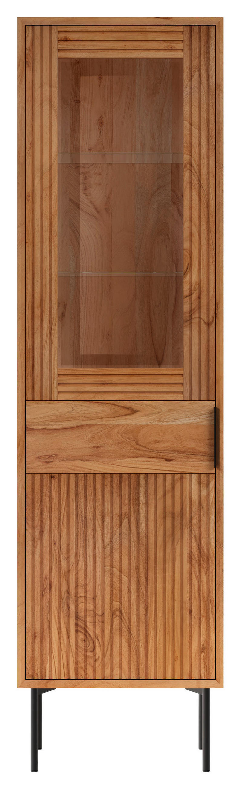 VITRINE in furniert, massiv Akazie Naturfarben  - Transparent/Schwarz, KONVENTIONELL, Glas/Holz (55/200/42cm) - Livetastic