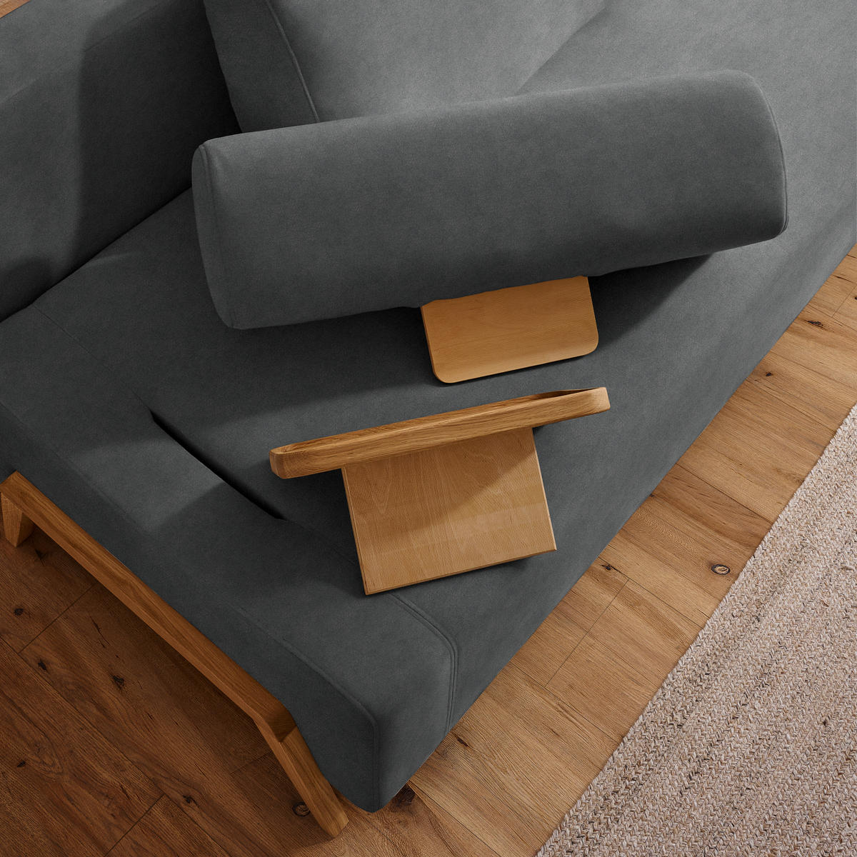 SCHLAFSOFA in Holz, Textil Anthrazit  - Anthrazit/Naturfarben, Design, Holz/Textil (211/88/102cm) - Niels Andersson